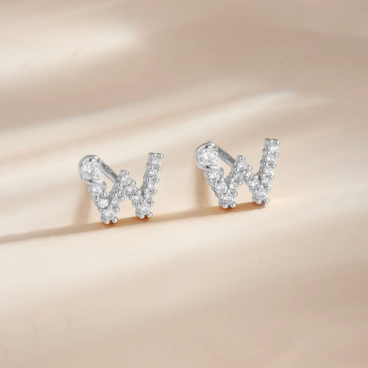 Rose Gold Crystal Initial Letter Stud Earrings