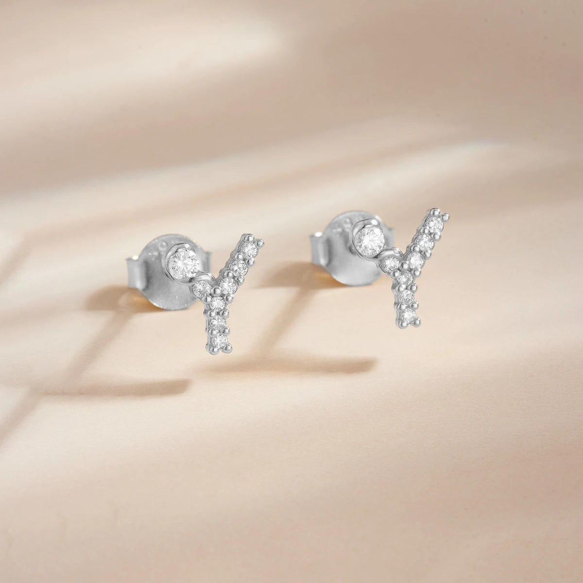 Rose Gold Crystal Initial Letter Stud Earrings