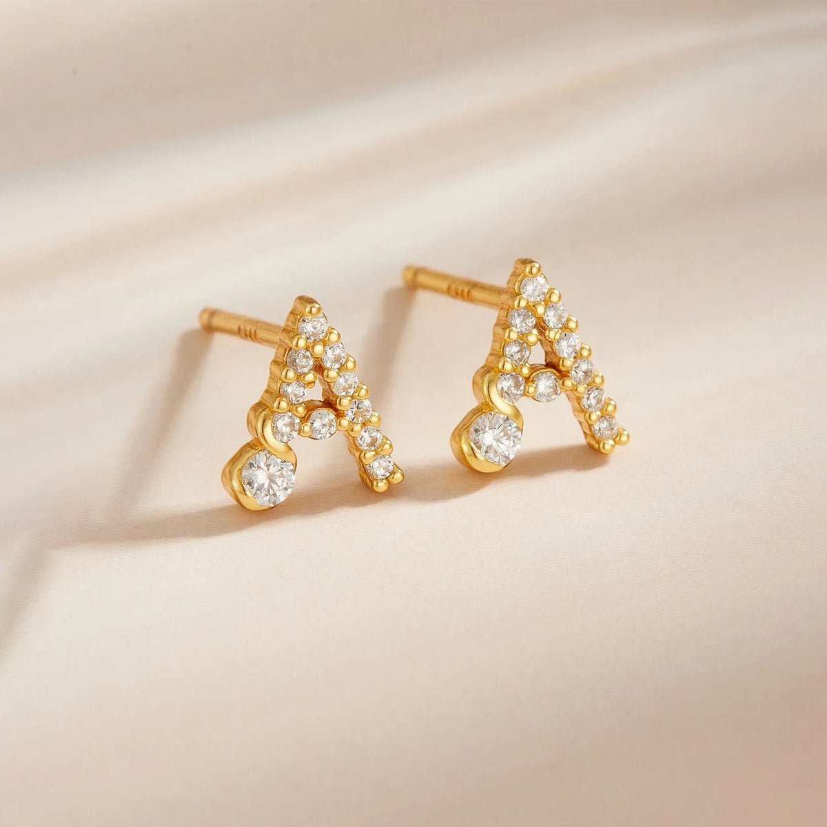 Rose Gold Crystal Initial Letter Stud Earrings