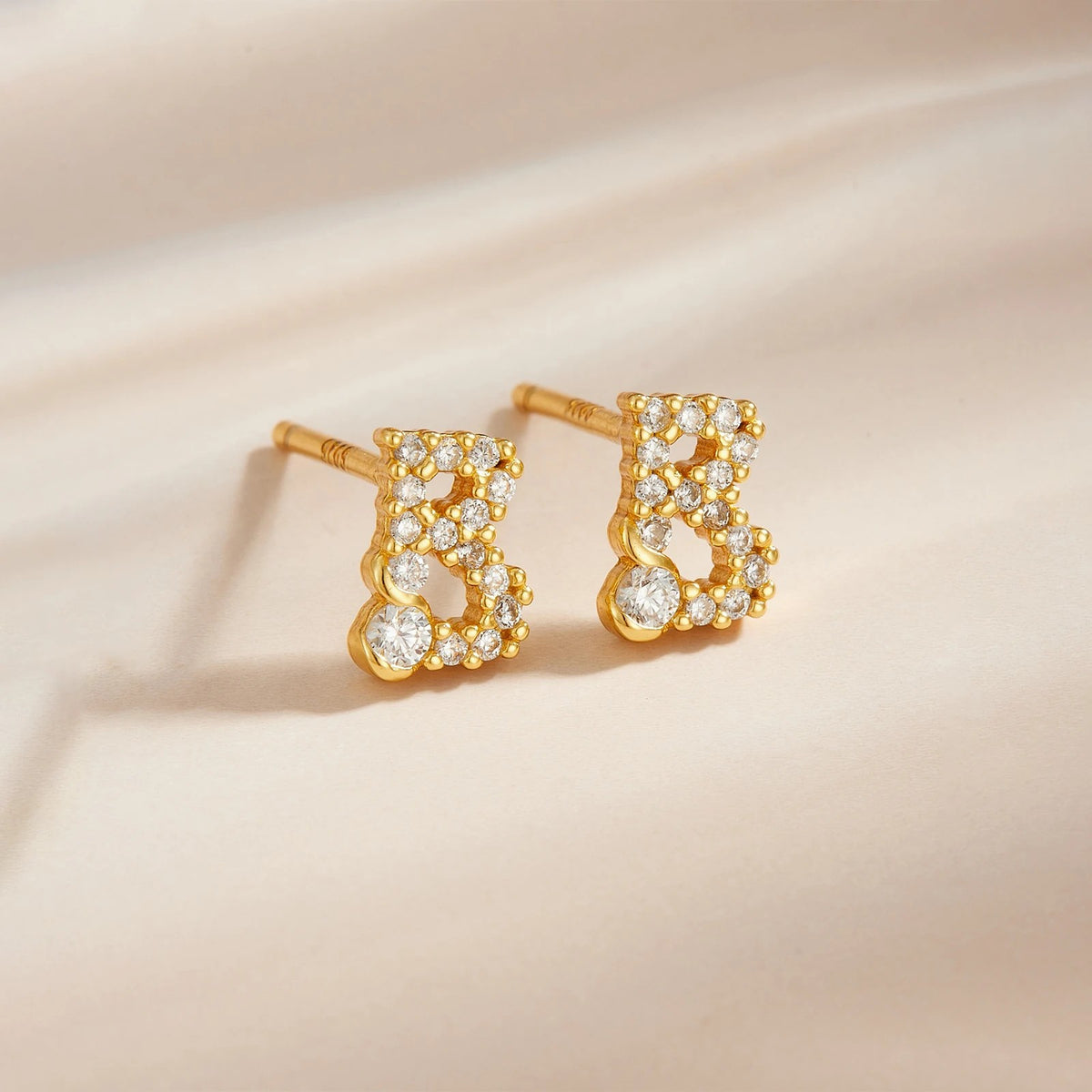 Rose Gold Crystal Initial Letter Stud Earrings