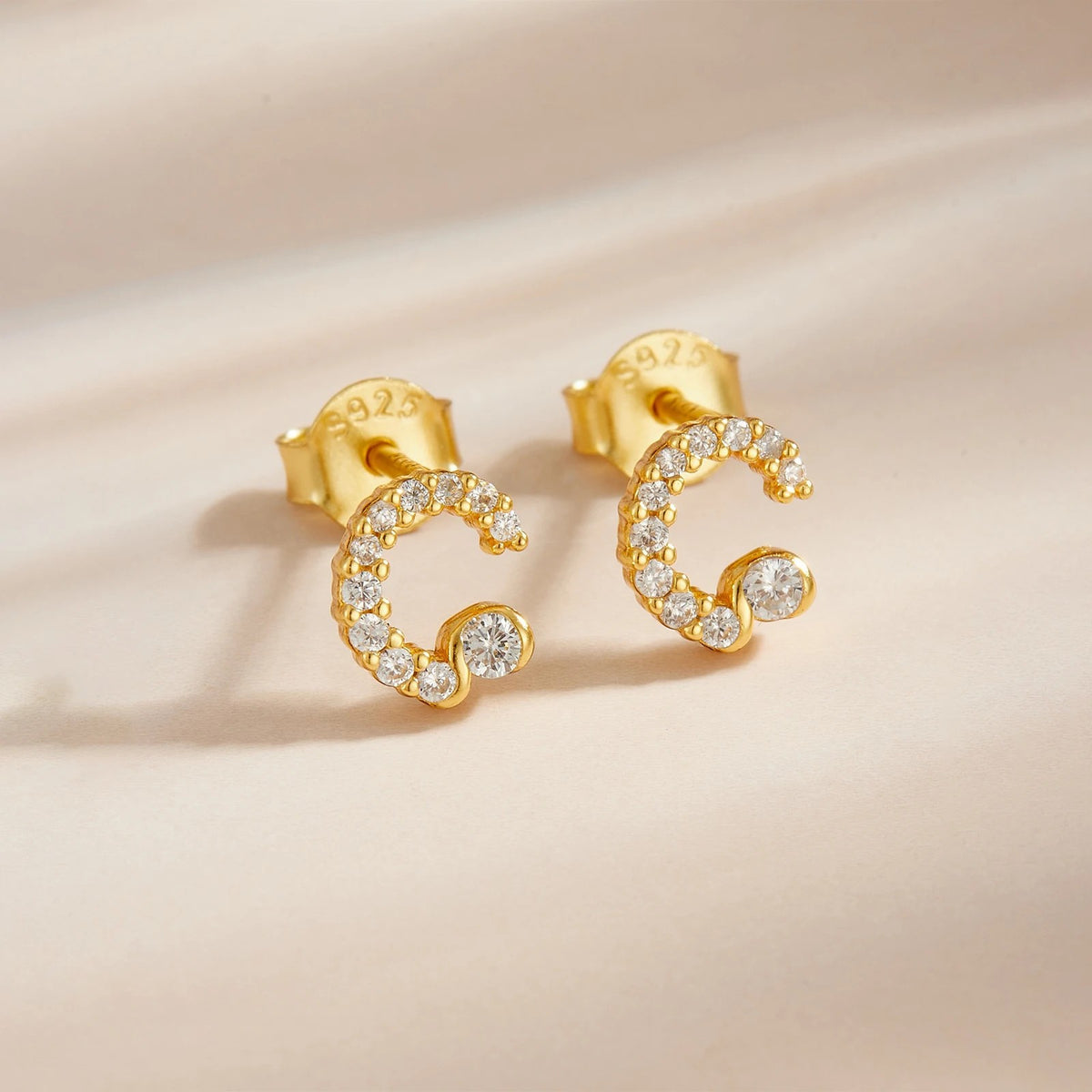 Rose Gold Crystal Initial Letter Stud Earrings