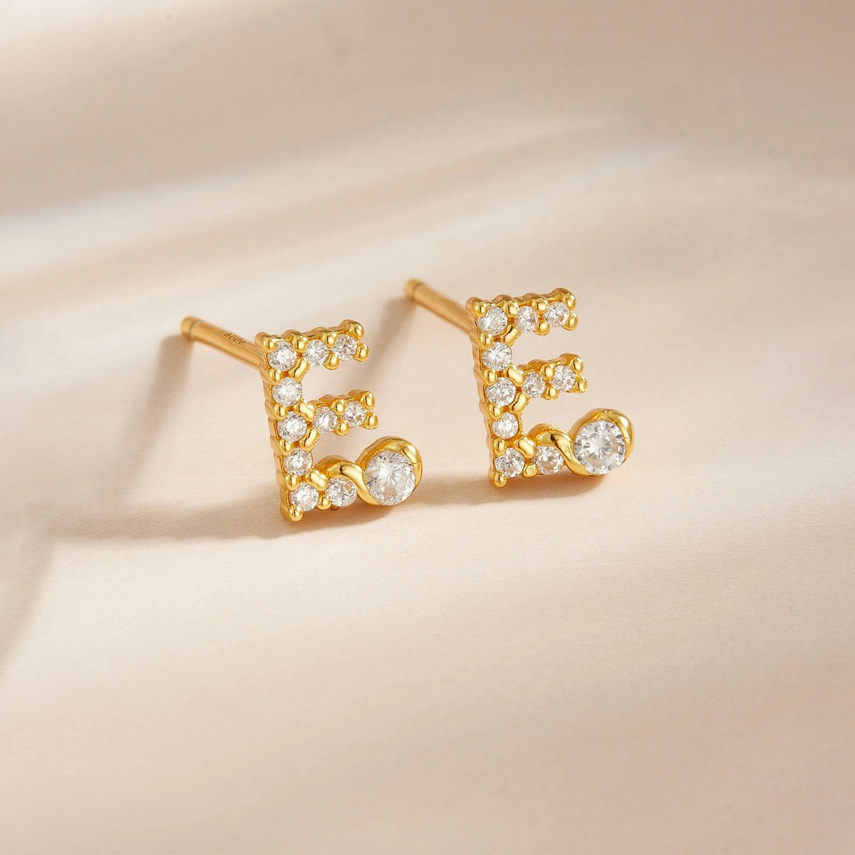 Rose Gold Crystal Initial Letter Stud Earrings