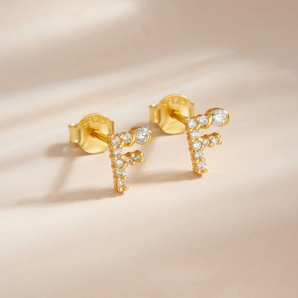 Rose Gold Crystal Initial Letter Stud Earrings