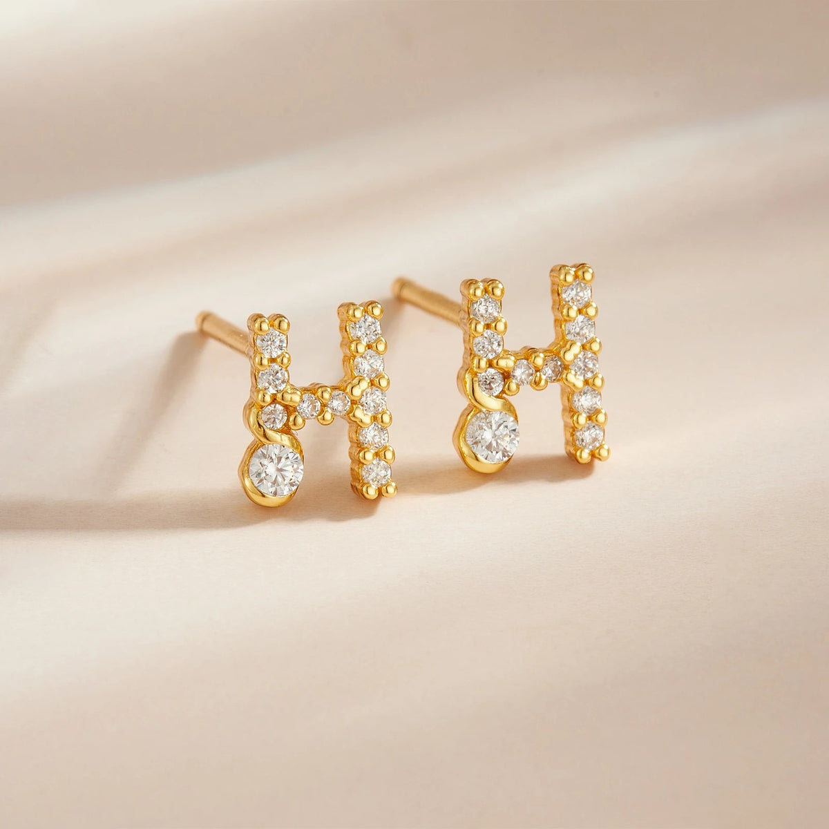 Rose Gold Crystal Initial Letter Stud Earrings