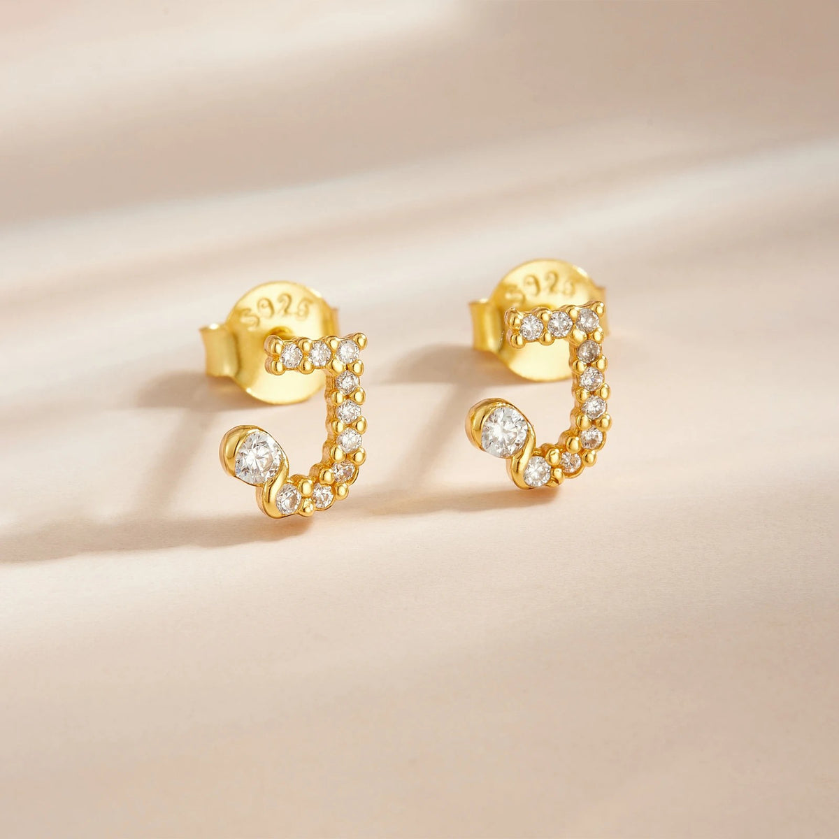 Rose Gold Crystal Initial Letter Stud Earrings