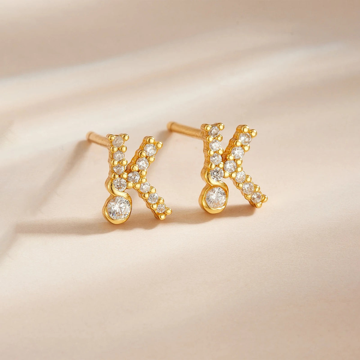 Rose Gold Crystal Initial Letter Stud Earrings