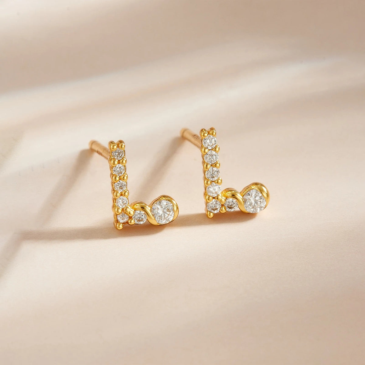 Rose Gold Crystal Initial Letter Stud Earrings