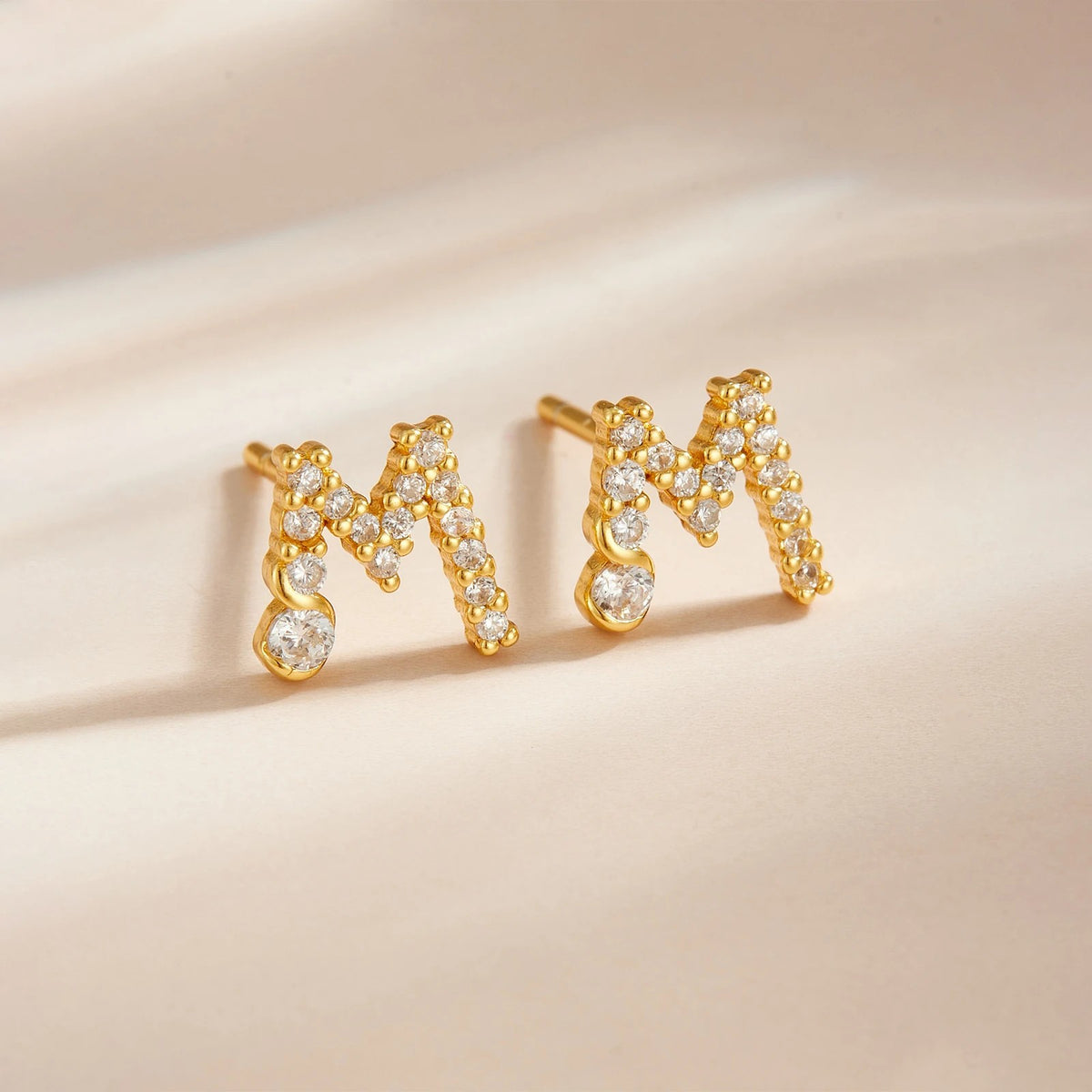 Rose Gold Crystal Initial Letter Stud Earrings