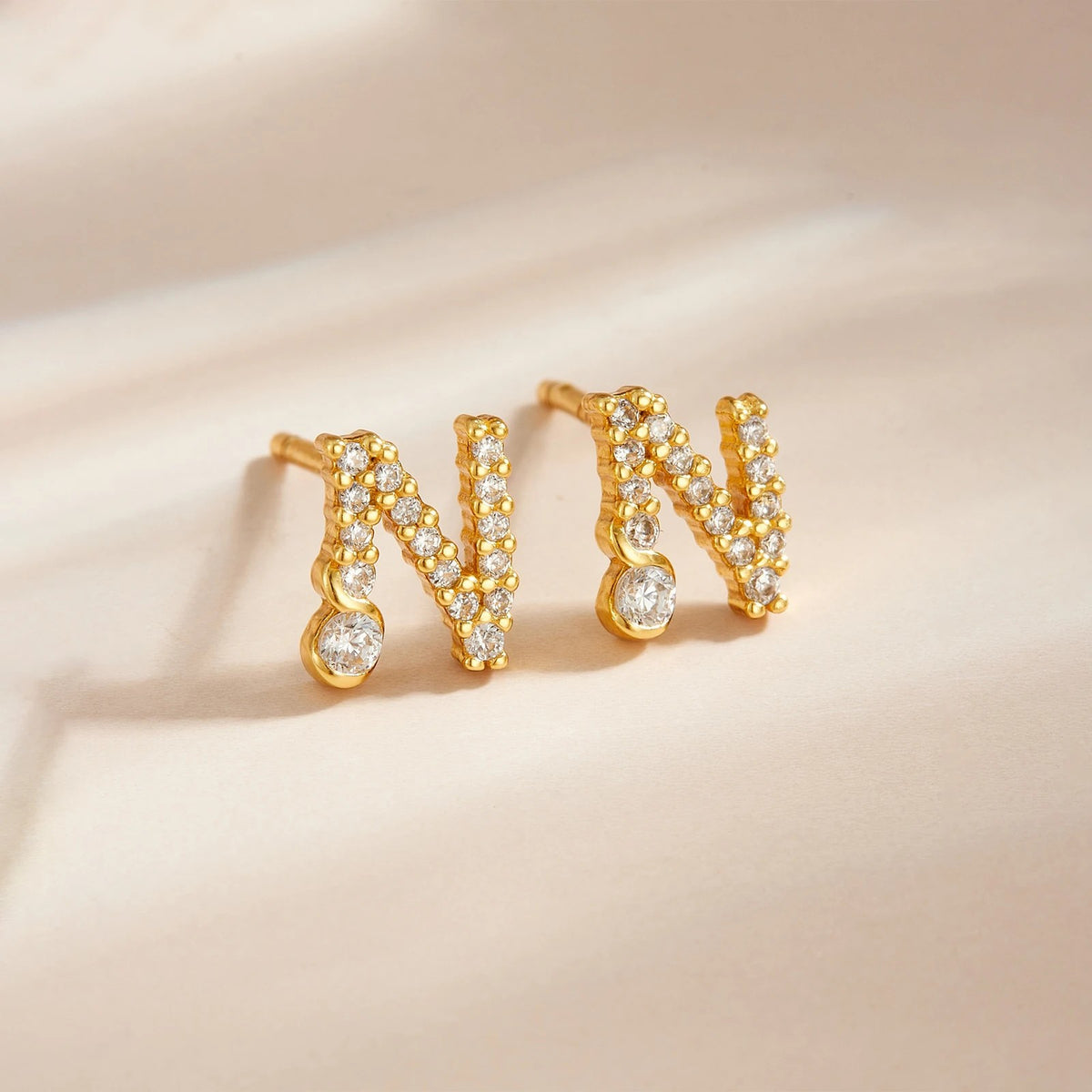 Rose Gold Crystal Initial Letter Stud Earrings