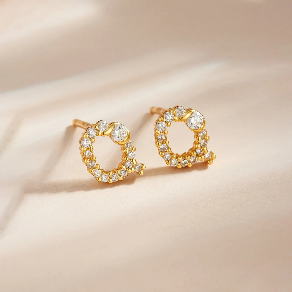 Rose Gold Crystal Initial Letter Stud Earrings