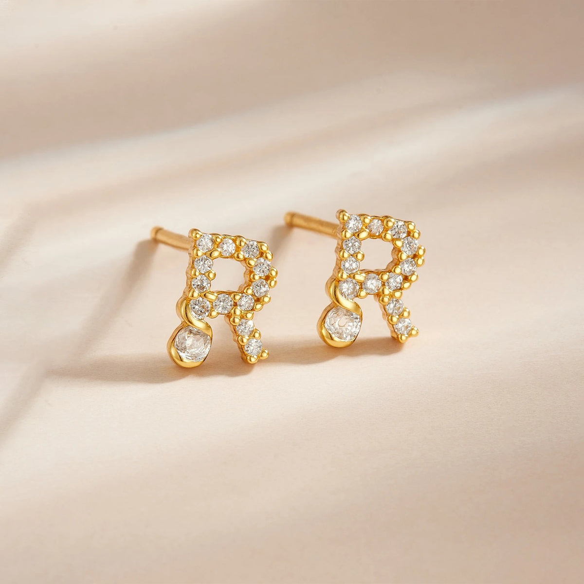 Rose Gold Crystal Initial Letter Stud Earrings