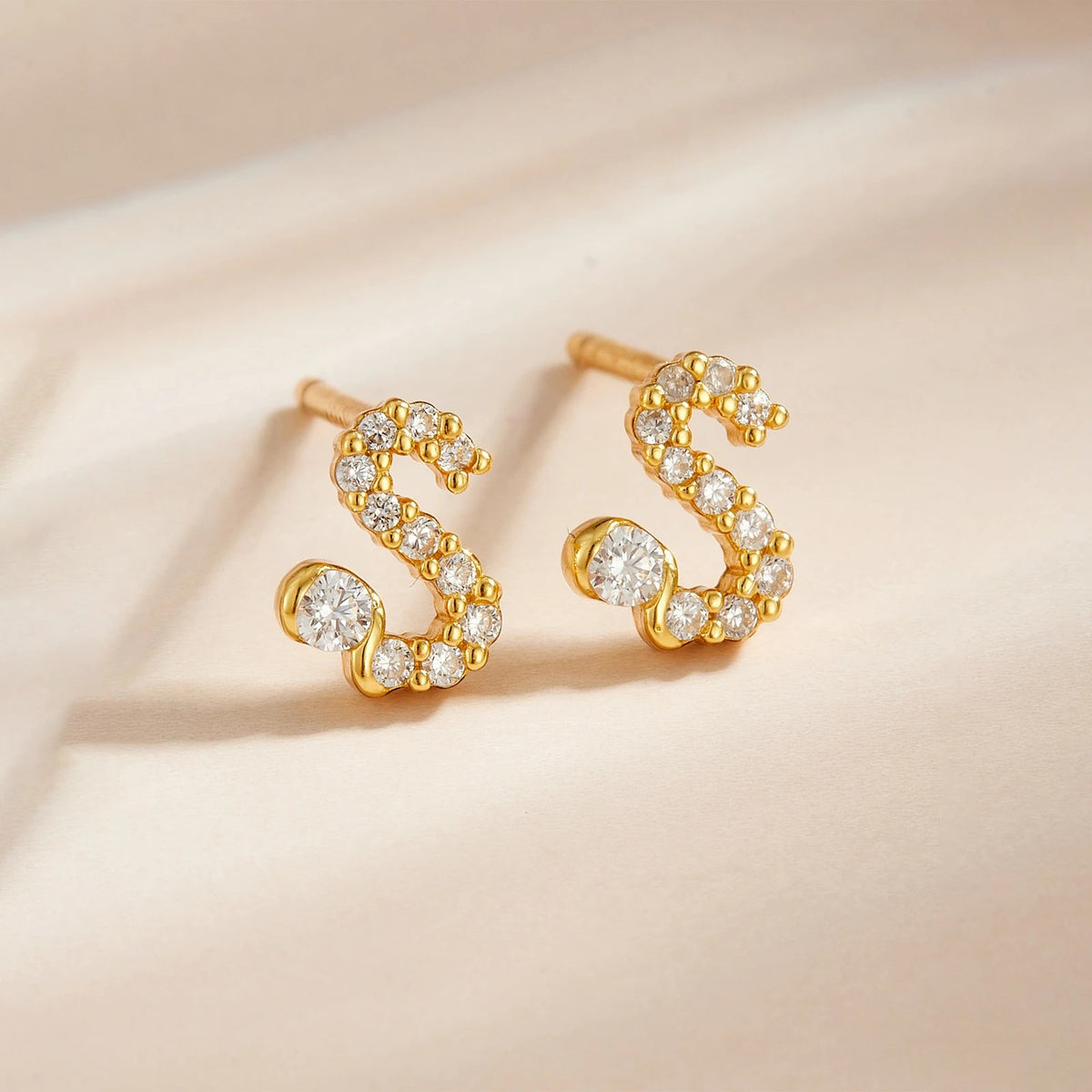 Rose Gold Crystal Initial Letter Stud Earrings