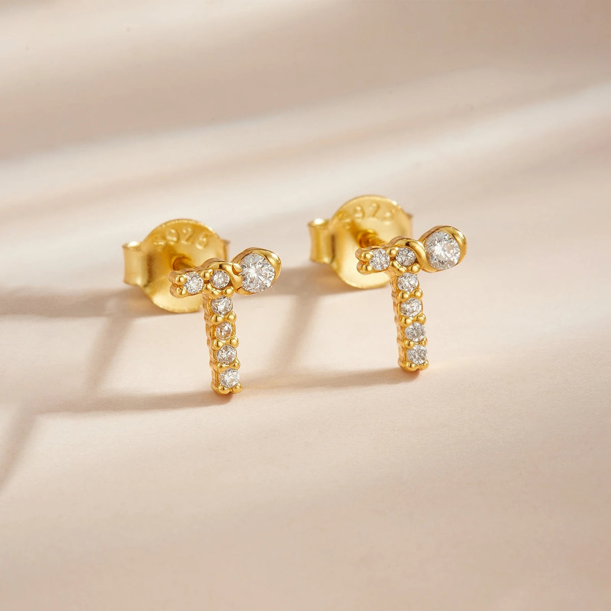 Rose Gold Crystal Initial Letter Stud Earrings