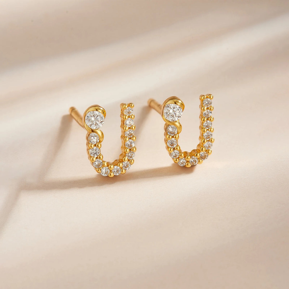 Rose Gold Crystal Initial Letter Stud Earrings