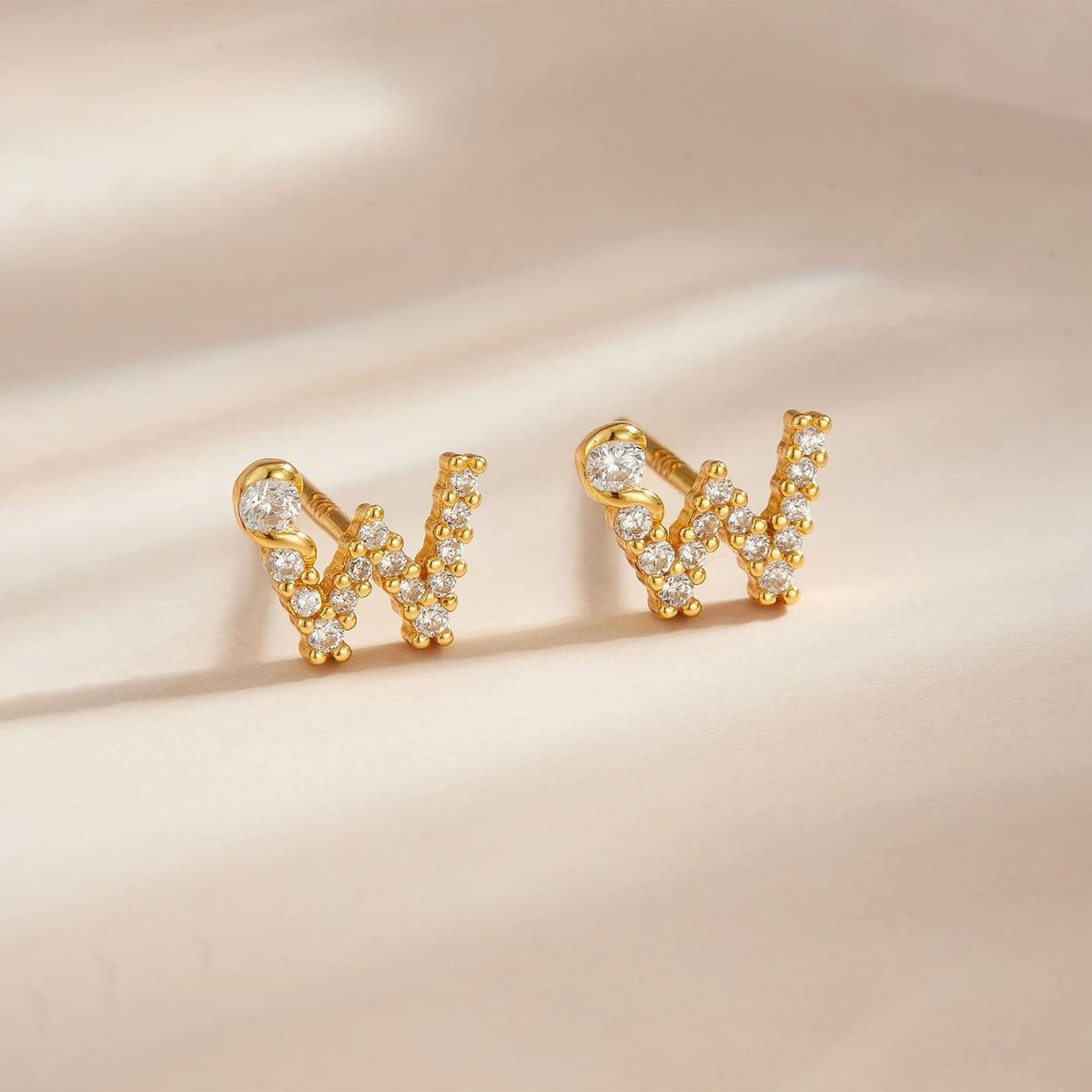 Rose Gold Crystal Initial Letter Stud Earrings