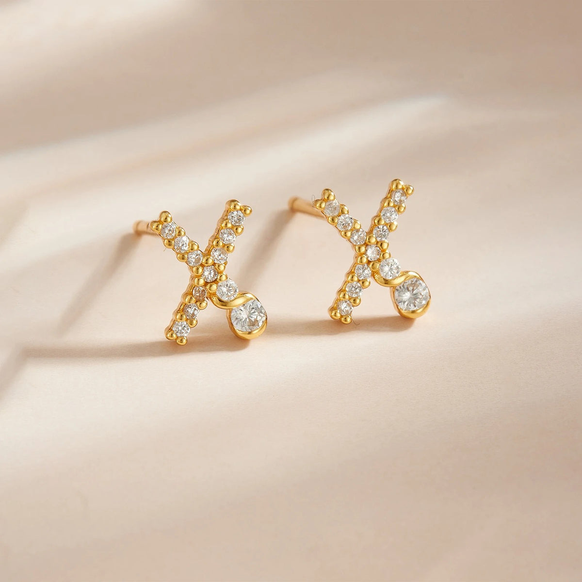 Rose Gold Crystal Initial Letter Stud Earrings