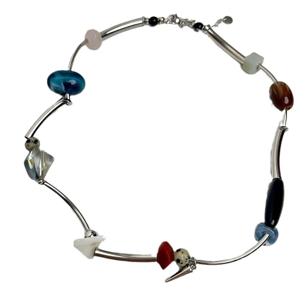 Curved Bar Mixed Bead Necklace