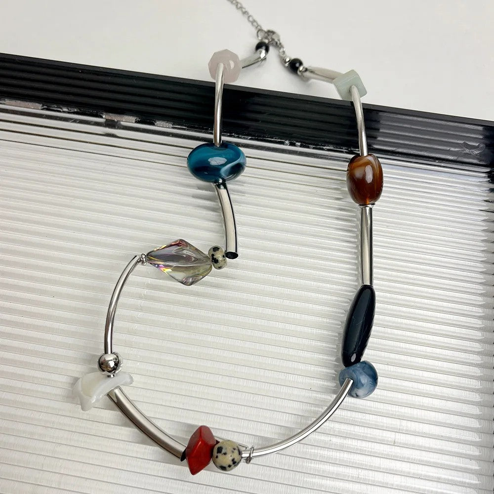 Curved Bar Mixed Bead Necklace