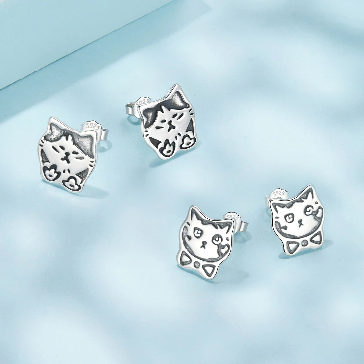 Oxidized Graffiti Cat Stud Earrings
