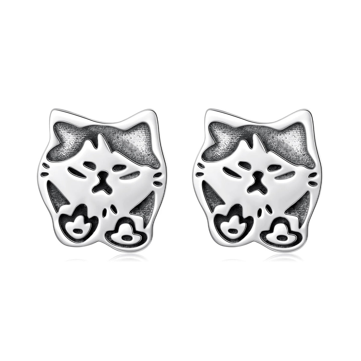 Oxidized Graffiti Cat Stud Earrings