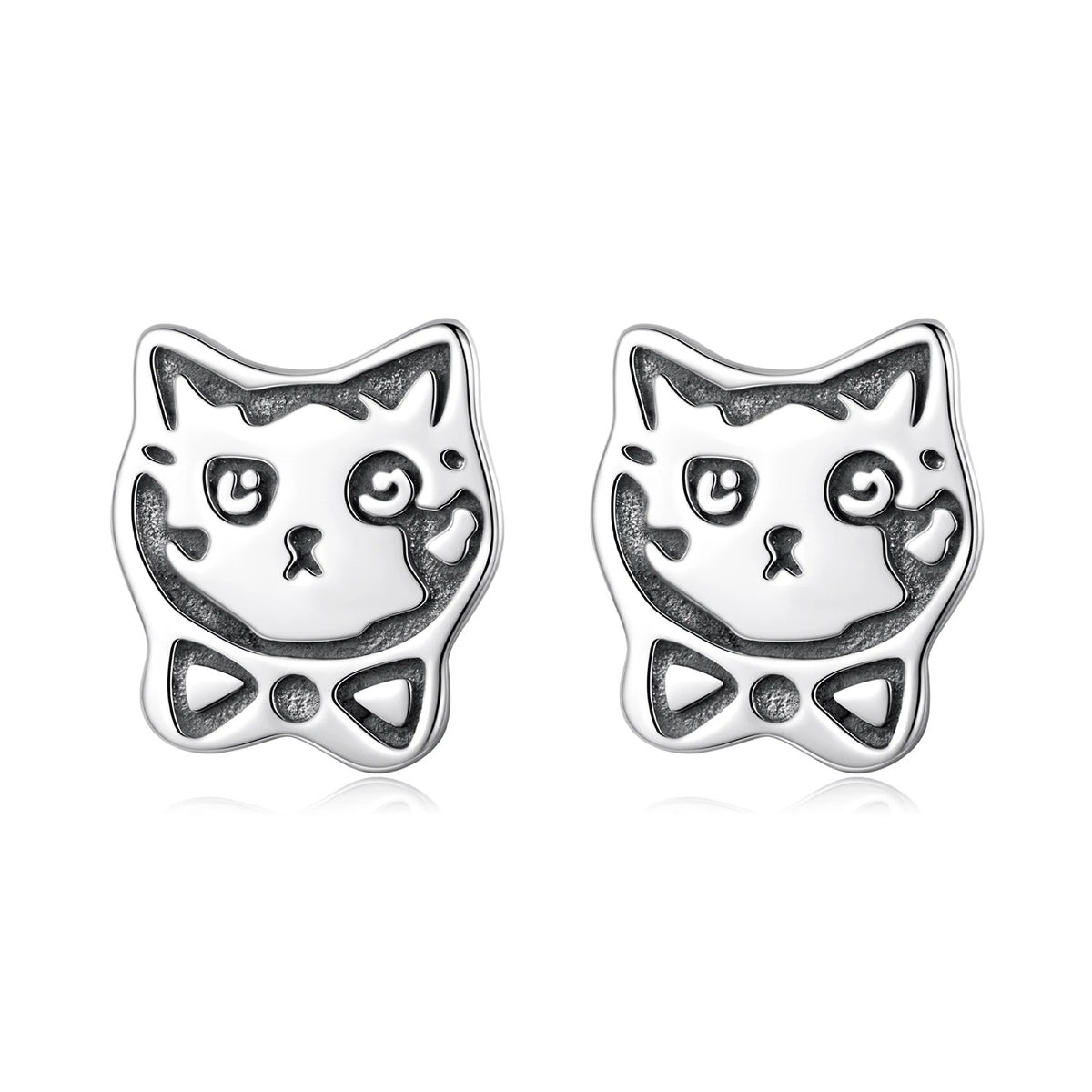 Oxidized Graffiti Cat Stud Earrings