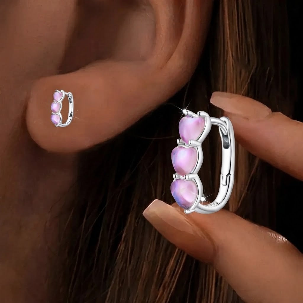 Triple Pink Heart Hoop Earrings