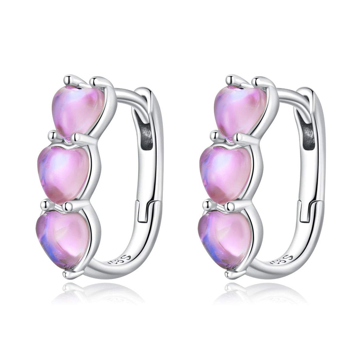 Triple Pink Heart Hoop Earrings