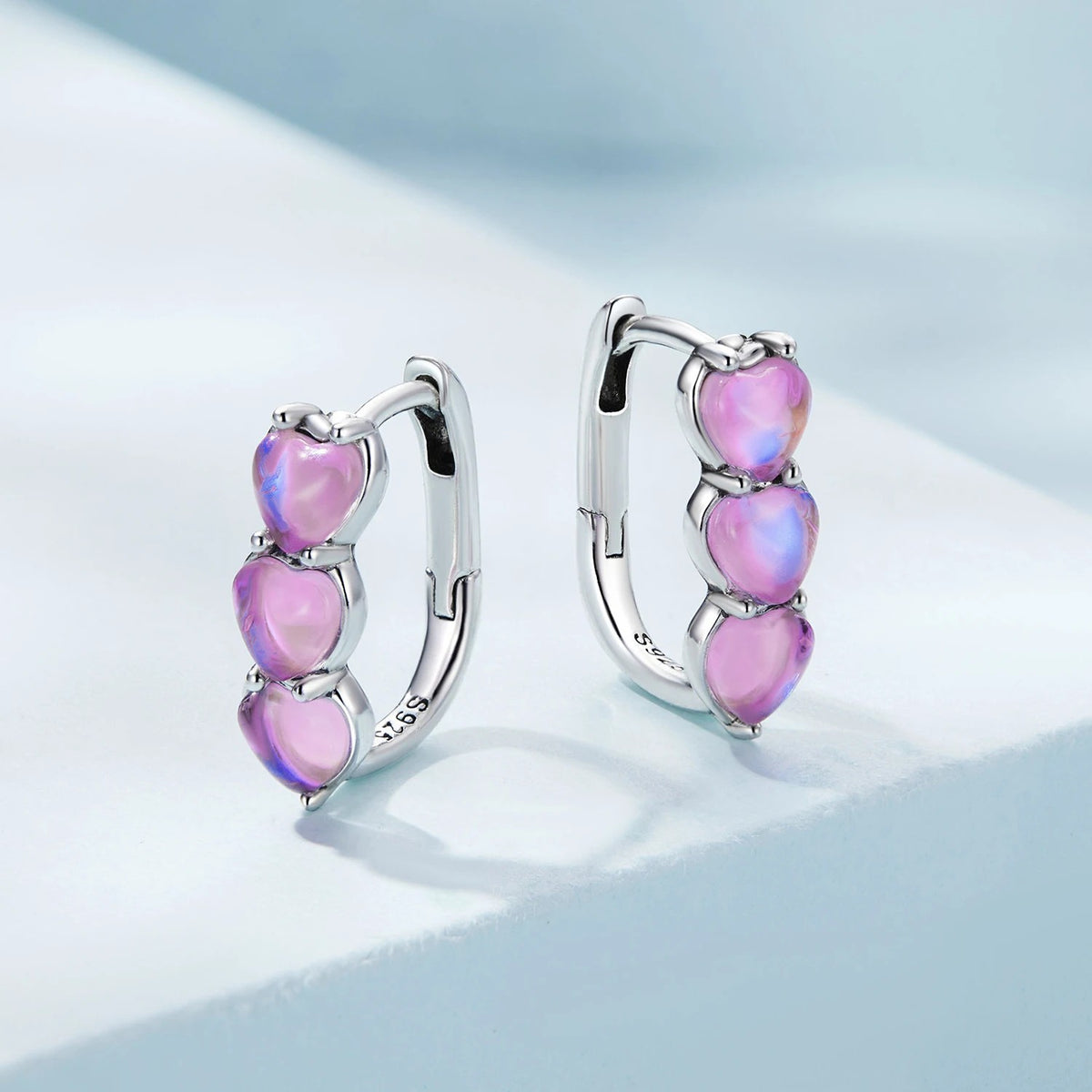 Triple Pink Heart Hoop Earrings