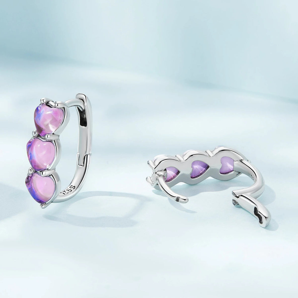 Triple Pink Heart Hoop Earrings