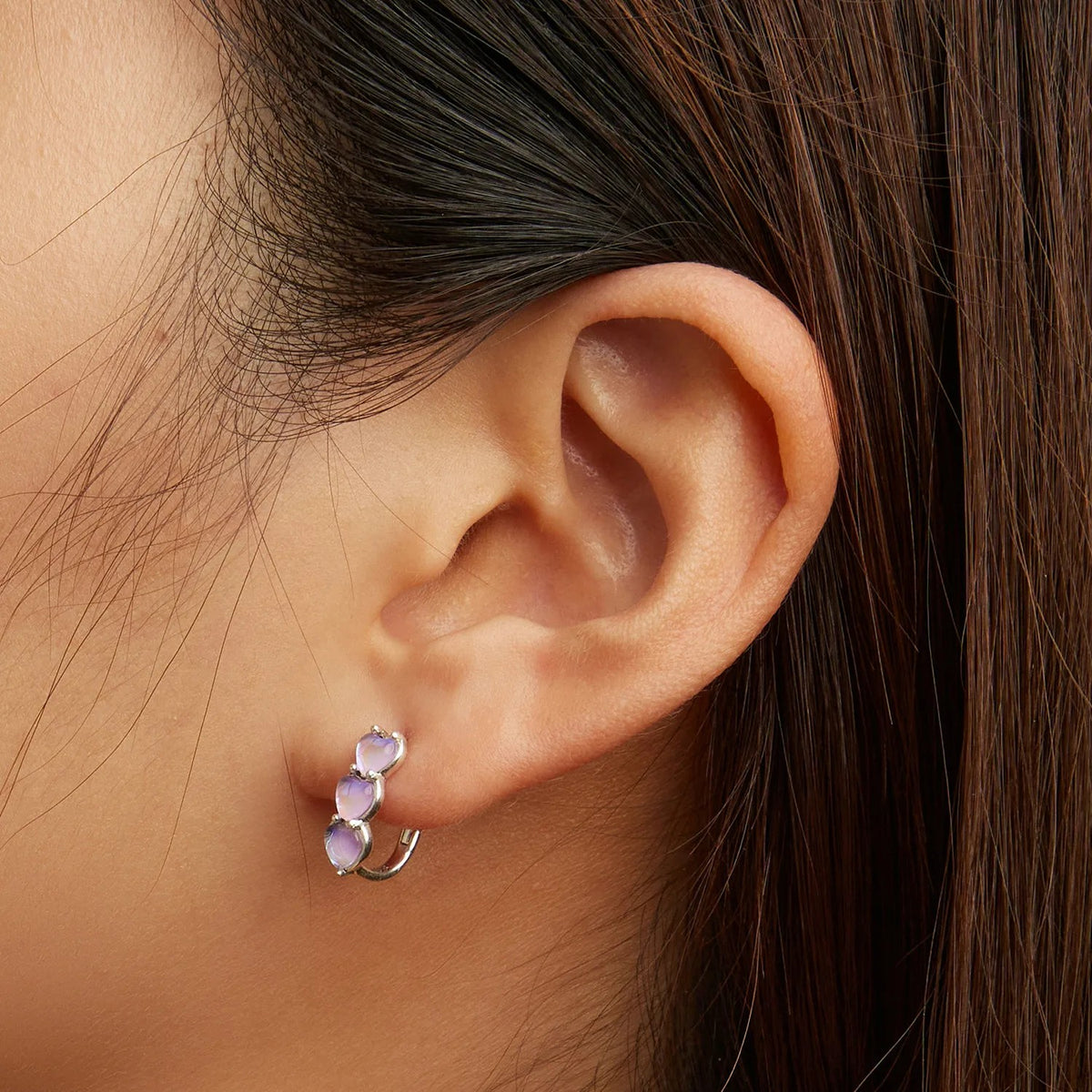 Triple Pink Heart Hoop Earrings