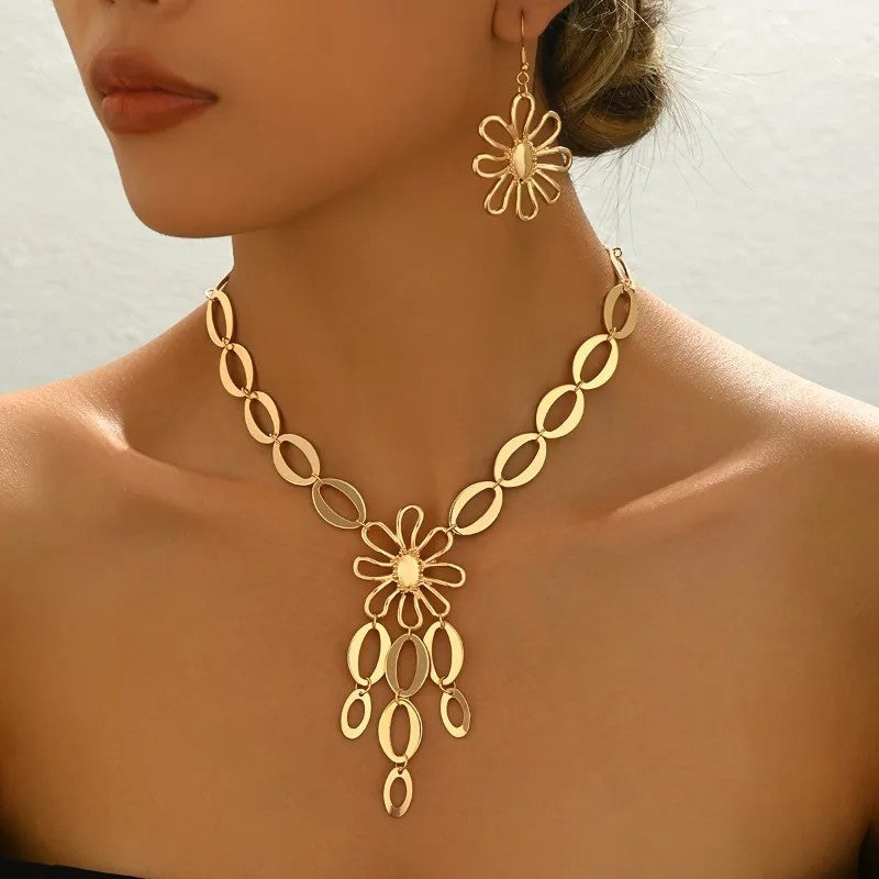 Floral Oval Link Necklace Set