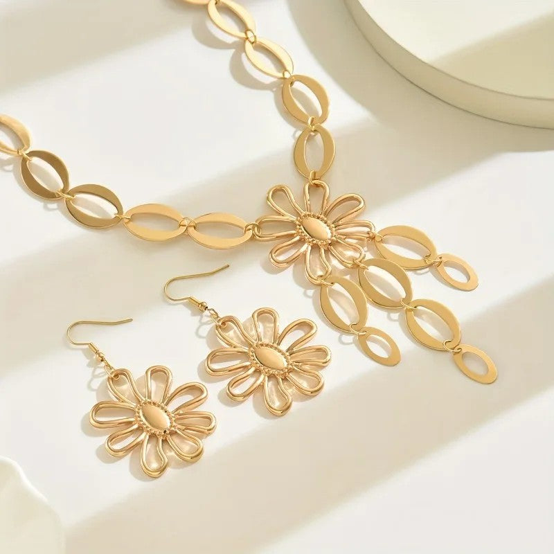 Floral Oval Link Necklace Set