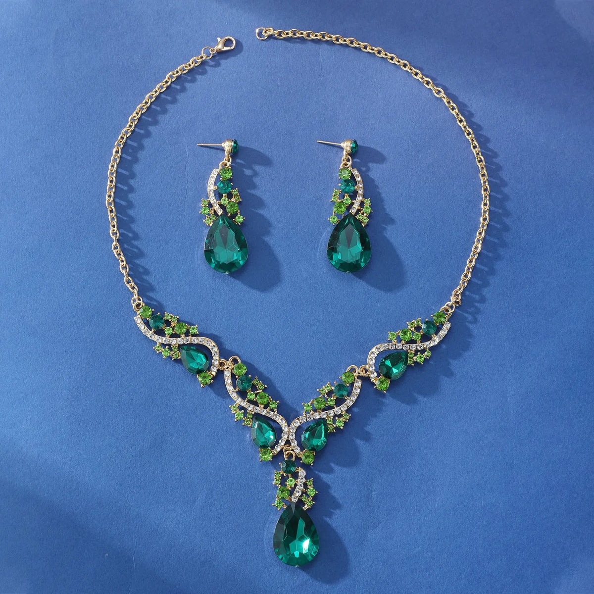 Green Crystal Vine Necklace & Earring Set