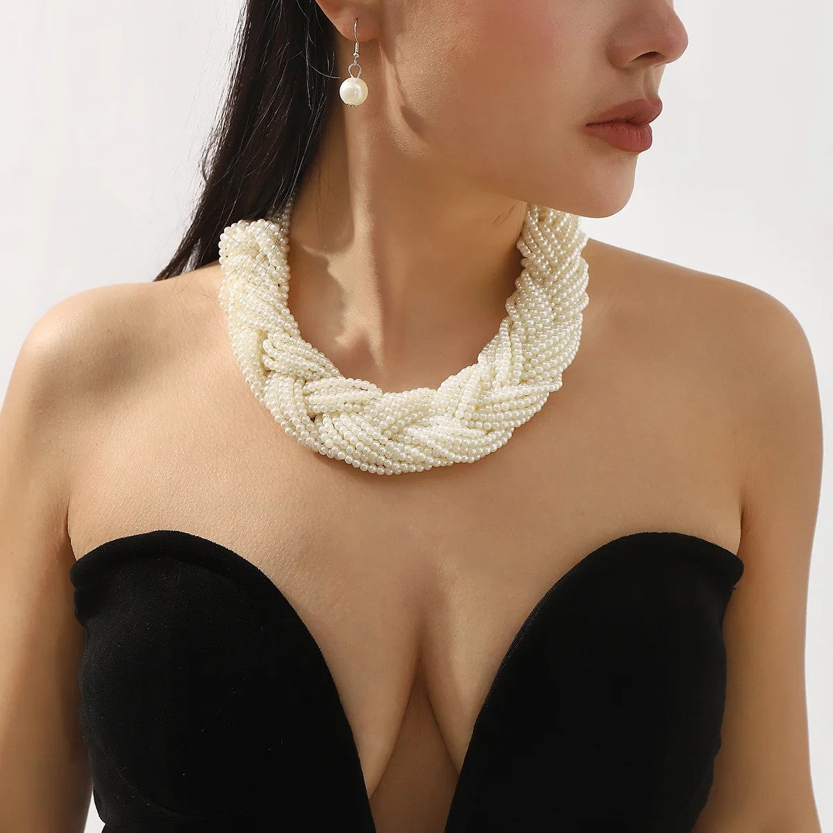 Multi-Strand Twisted Pearl Necklace & Earring Set