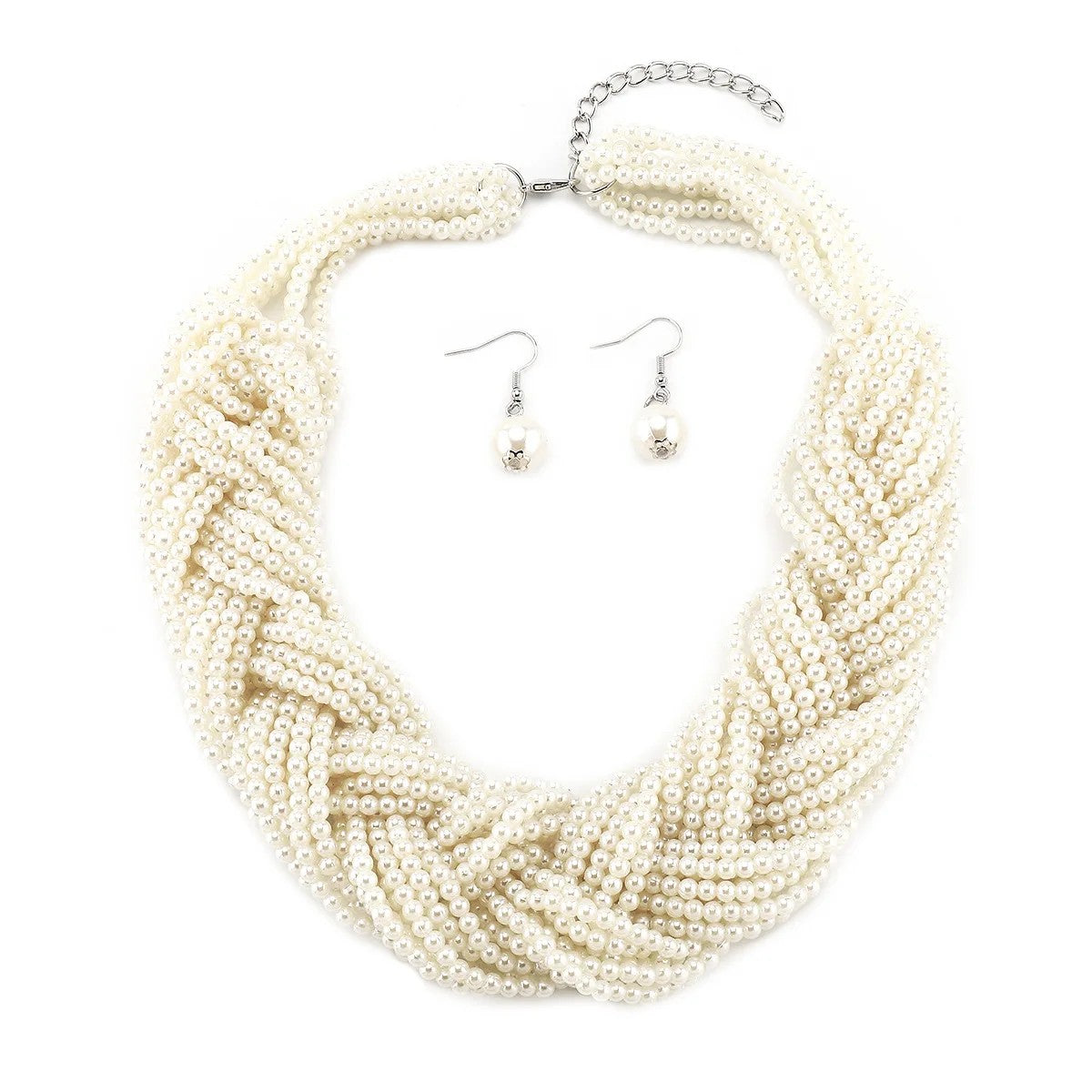 Multi-Strand Twisted Pearl Necklace & Earring Set