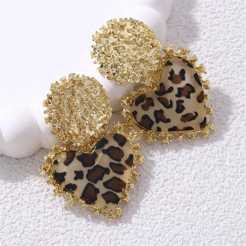 Leopard Crystal Heart Drop Earrings