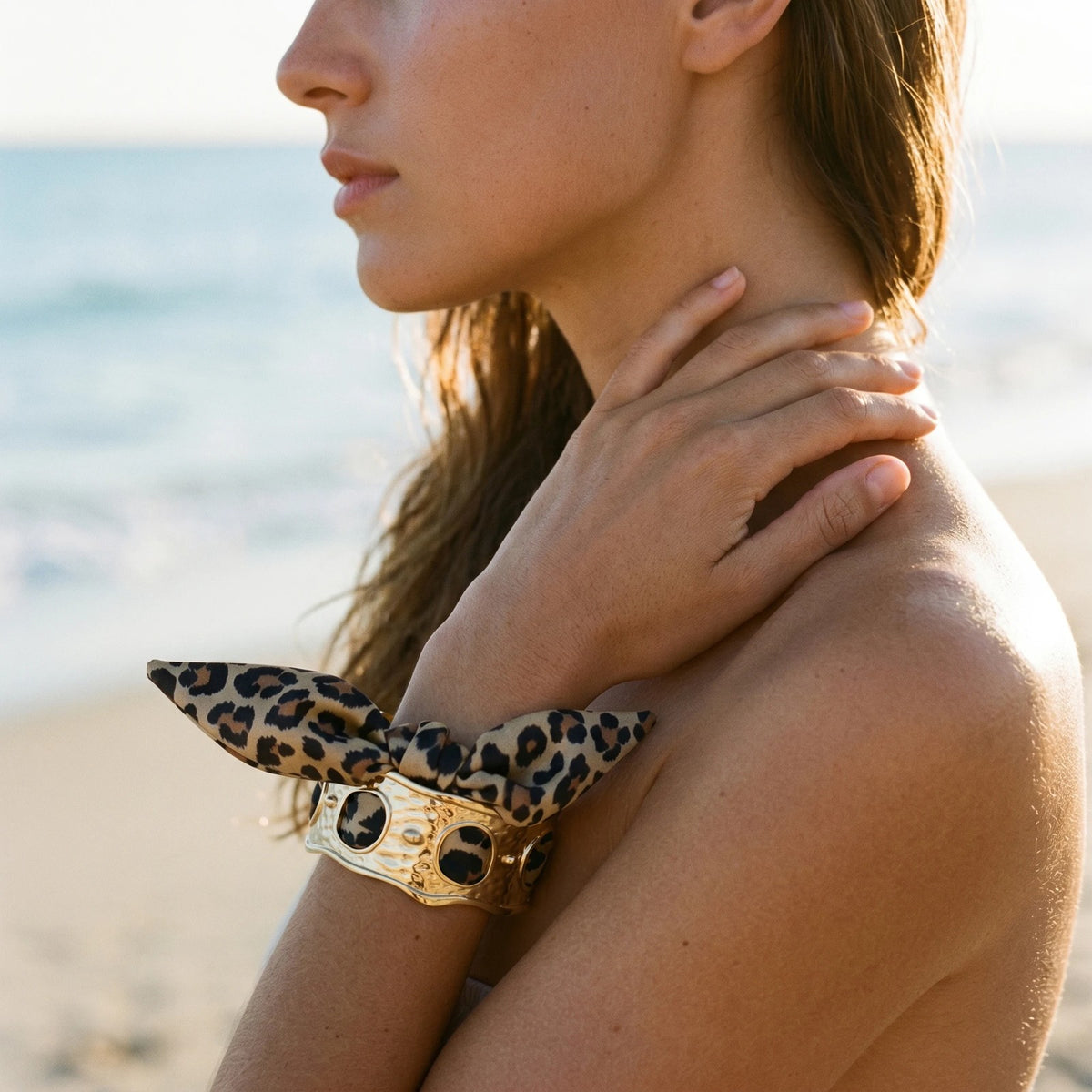 Leopard Print Bow Cuff Bracelet