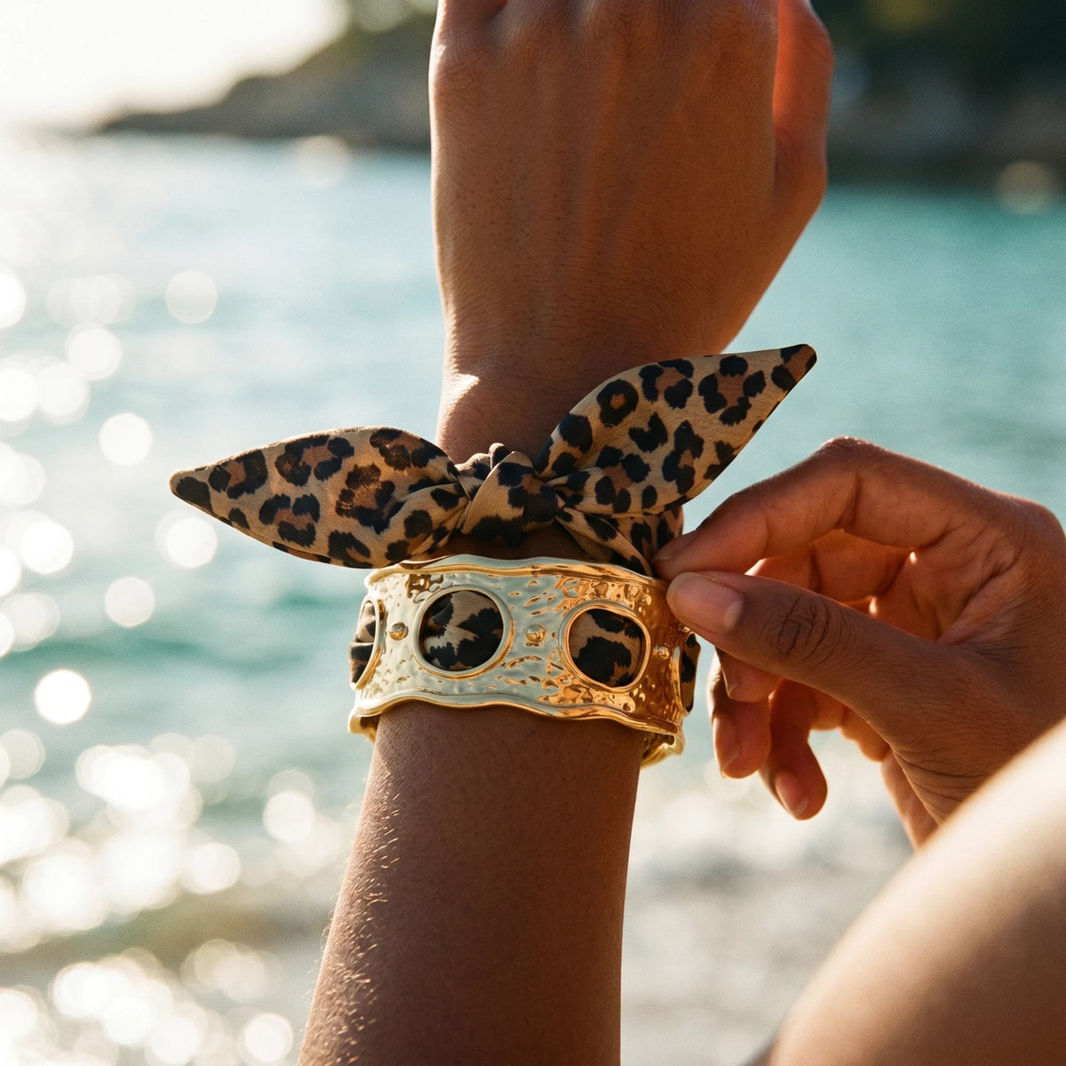 Leopard Print Bow Cuff Bracelet