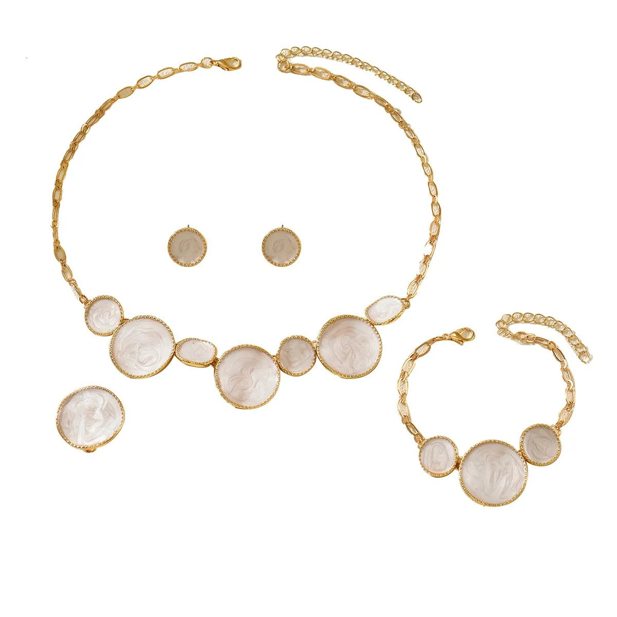 White Stone Disc Jewelry Set