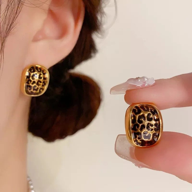 Leopard Geometric Stud Earrings