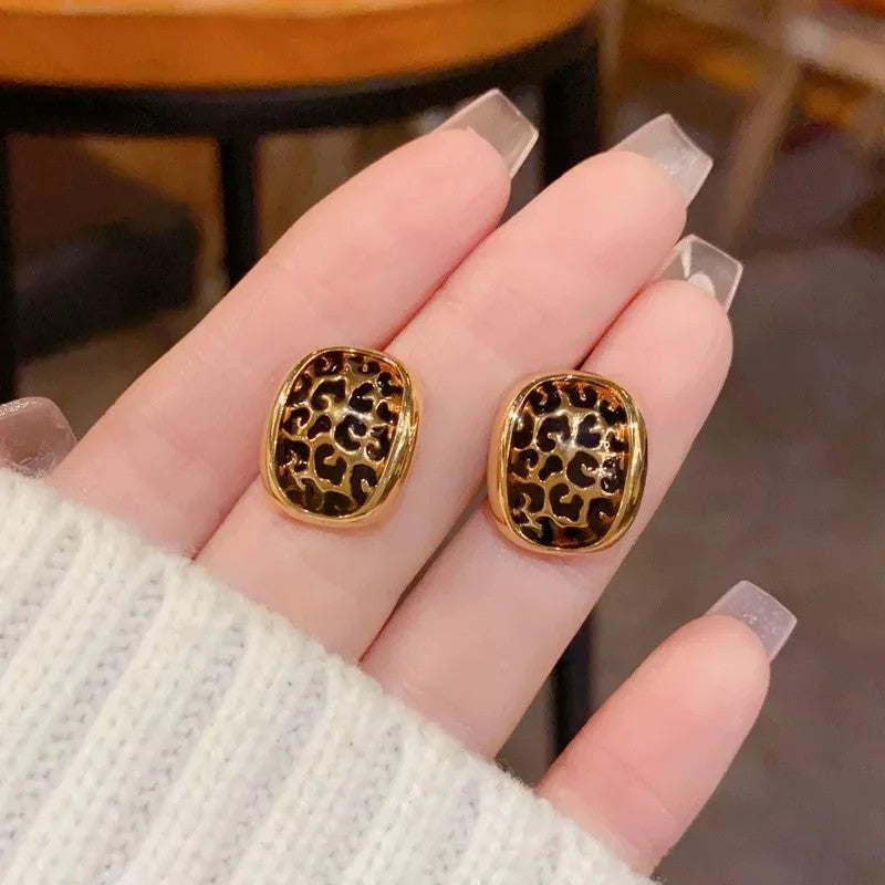 Leopard Geometric Stud Earrings