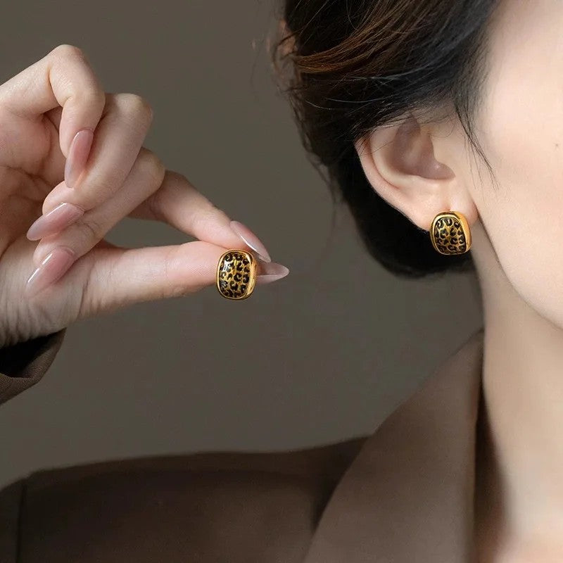 Leopard Geometric Stud Earrings