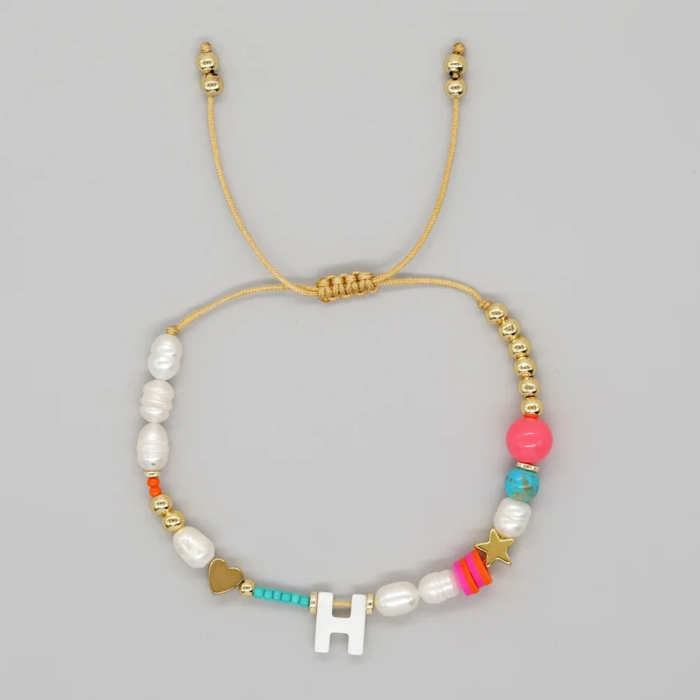Pearl & Initial Beaded Bracelet