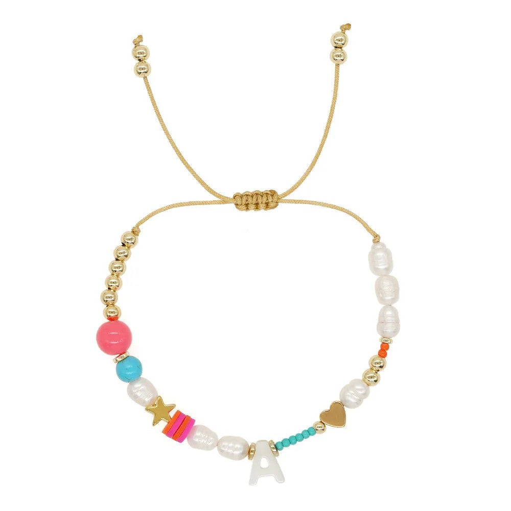 Pearl & Initial Beaded Bracelet