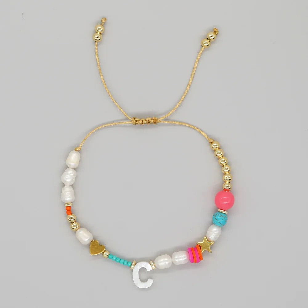 Pearl & Initial Beaded Bracelet