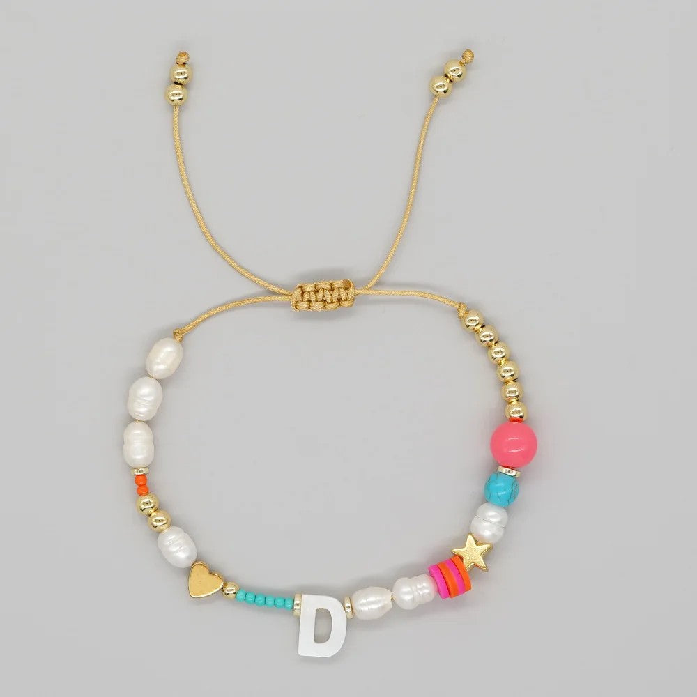 Pearl & Initial Beaded Bracelet