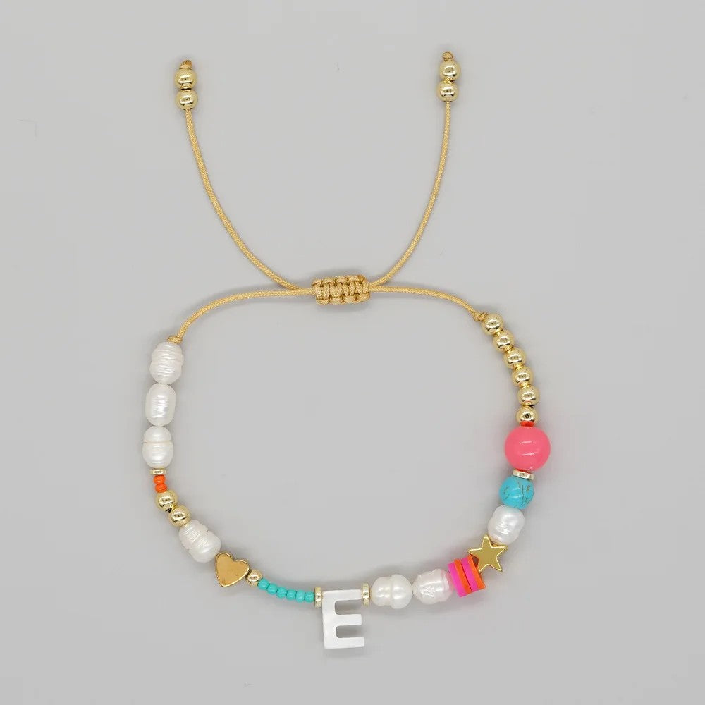 Pearl & Initial Beaded Bracelet
