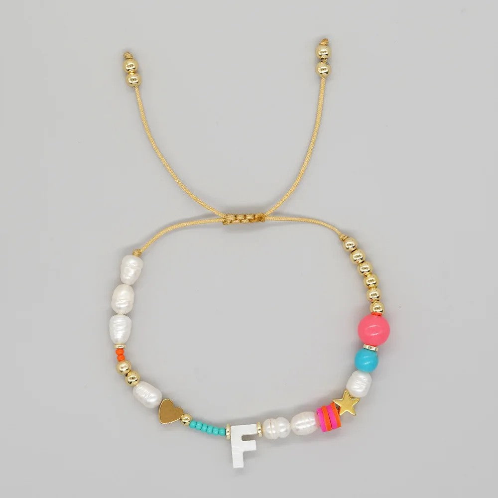 Pearl & Initial Beaded Bracelet
