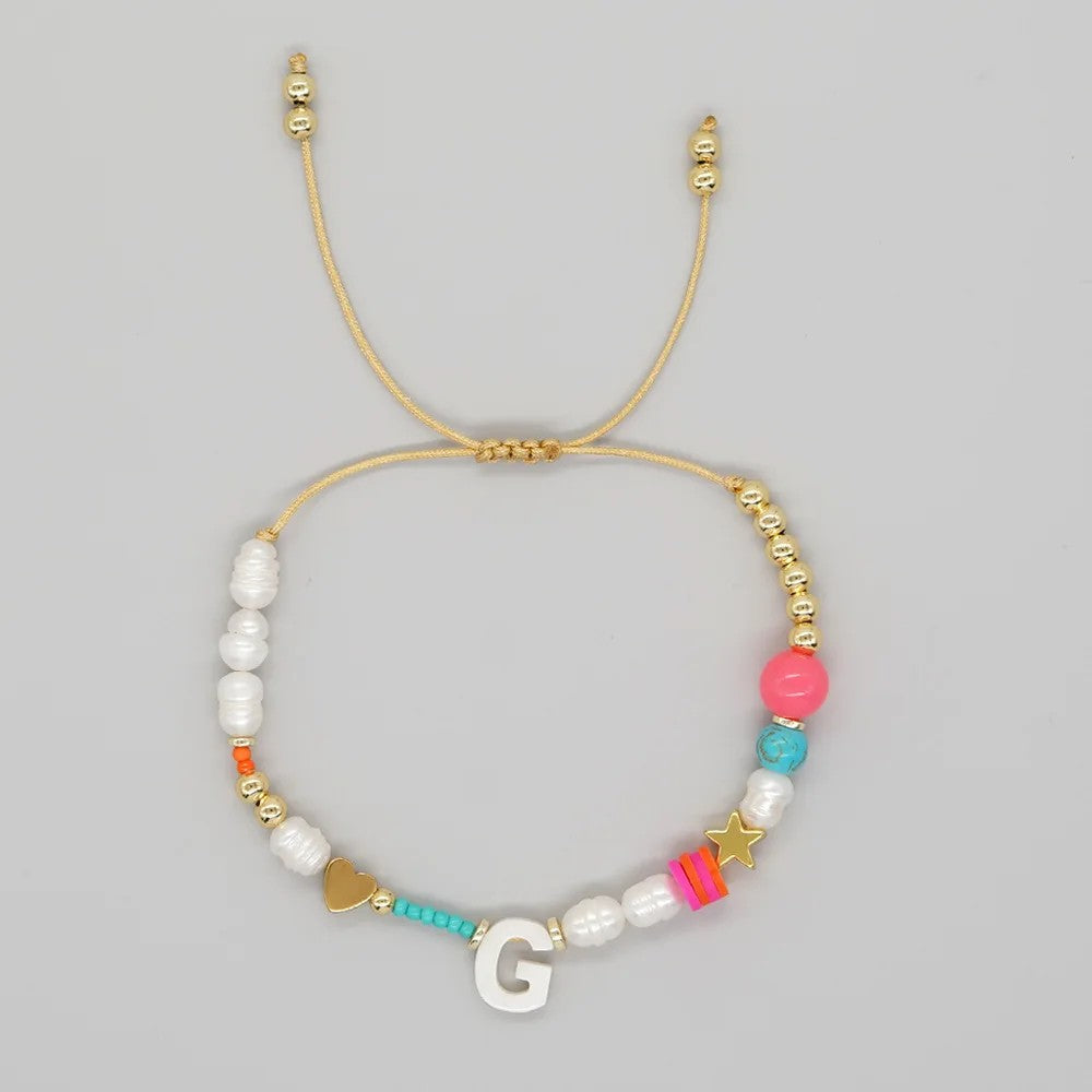 Pearl & Initial Beaded Bracelet