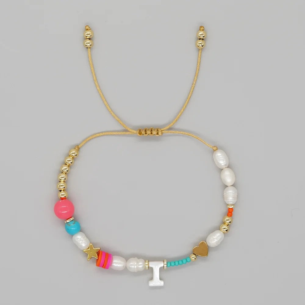Pearl & Initial Beaded Bracelet